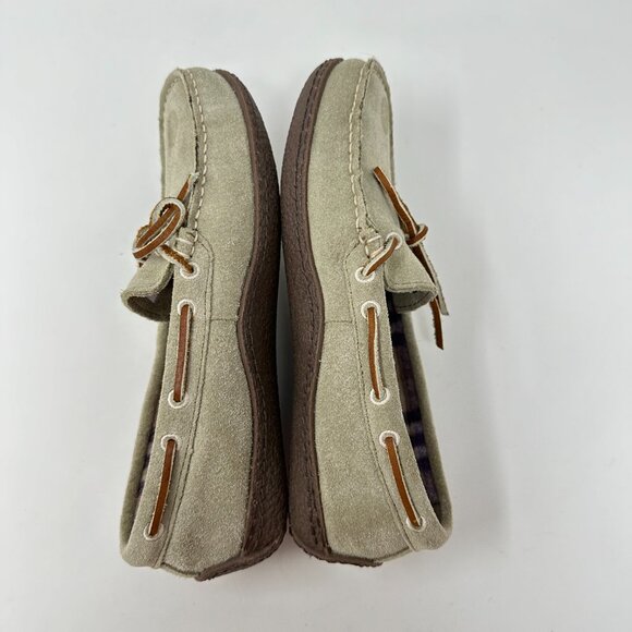 LL Bean Women's Handsewn Suede Flannel Lined Moccasin Peat Moss Slip On - Picture 5 of 12
